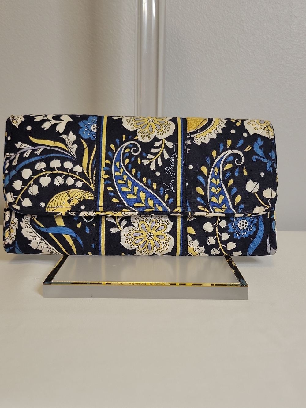 Vera Bradley Navy Blue Yellow Floral Quilted Wallet